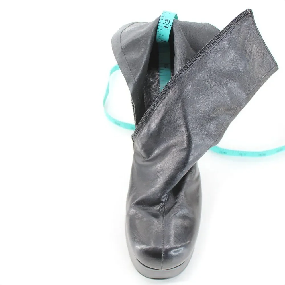 Luichiny Black Leather Platform Ankle Boots Round Toe Spool Heel Spain 37